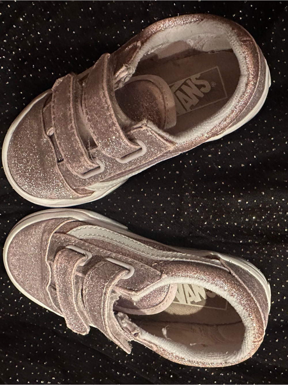 Vans Kids Glitter Pink Rose Gold Velcro Sneakers